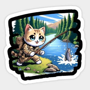 Feline Nature Lover Fishing Kitten Hiking Cute Cat Sticker